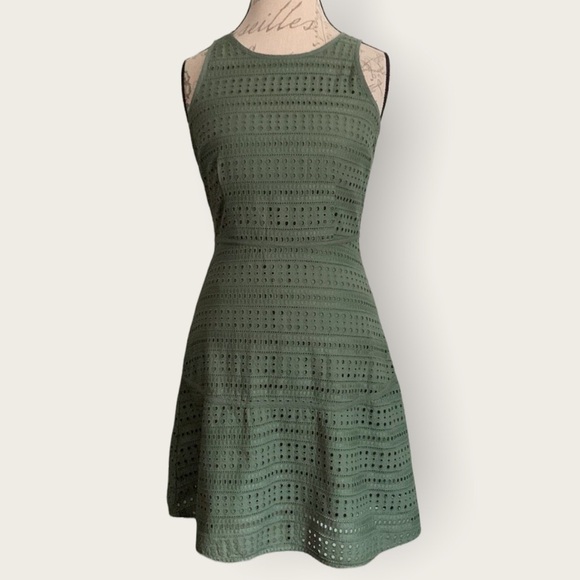 Gap Sleeveless Yoked Eyelet Fit and Flare Dress - Cool Olive - Picture 1 of 15